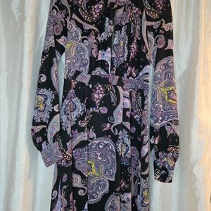 Express Black and Purple Paisley Long Sleeve Dress